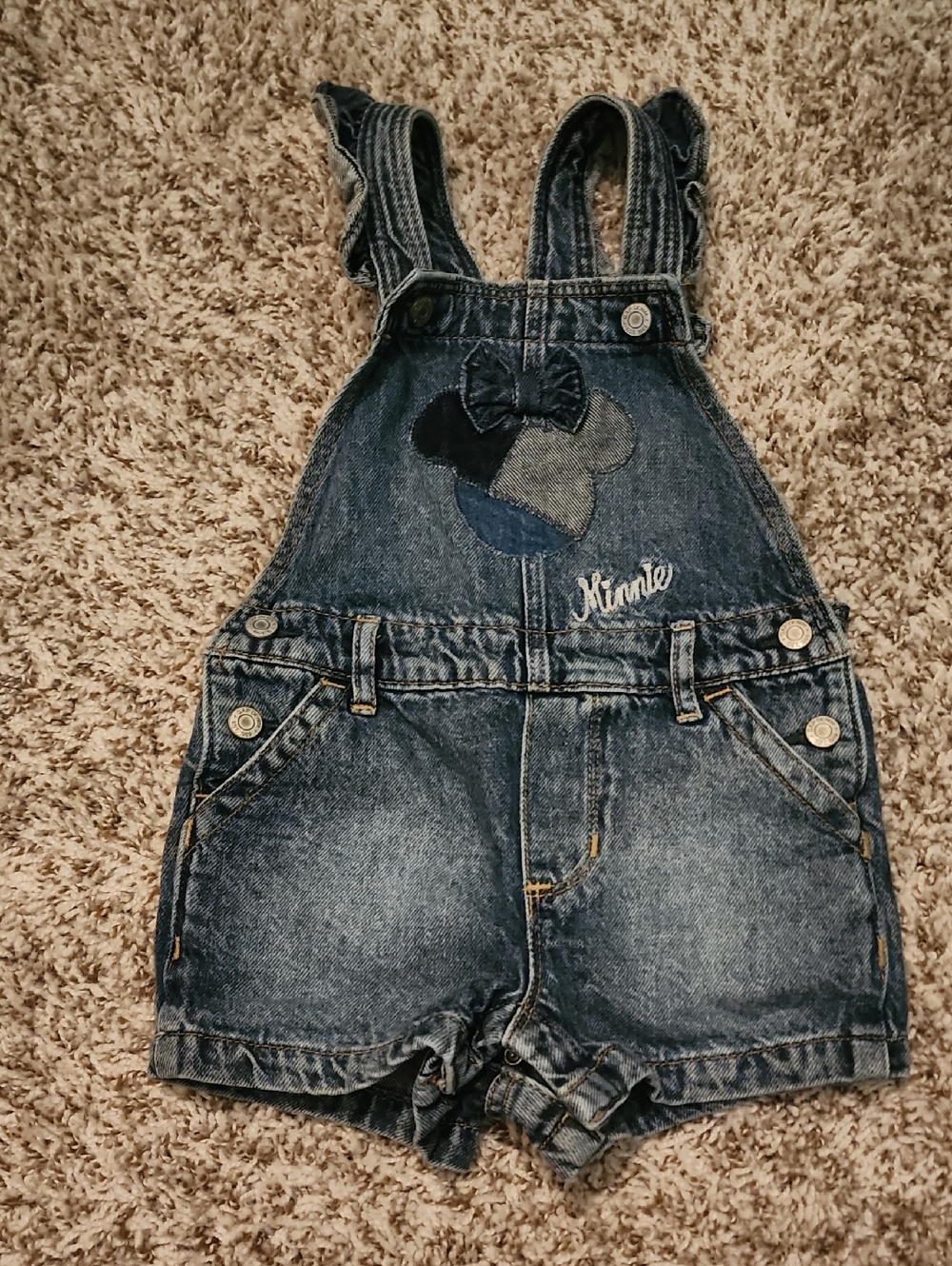 Babygap × Disney Minnie Mouse Denim Overalls, Size 3T, Preowned, VGUC